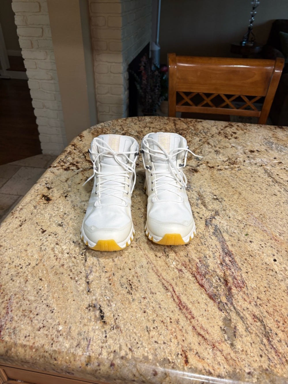 On Running White and Yellow Trail Ankle Boots
